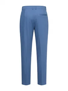 Back view of men's formal business trousers in professional blue fabric.