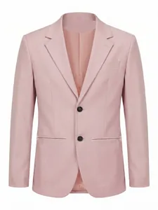 Vooraanzicht van een lichtroze casual zakelijke herenblazer met klassieke revers