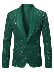 Elegante herenblazer in groen met sjaalkraag en zilveren glitters voor bruiloften en feesten