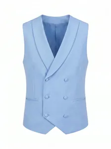 Vista frontal profesional de un elegante chaleco de negocios formal cruzado azul claro
