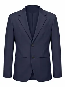 Detail van een klassieke donkerblauwe slim-fit casual business blazer voor heren