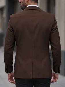 Achteraanzicht van een slim fit bruine heren blazer met textuurstof