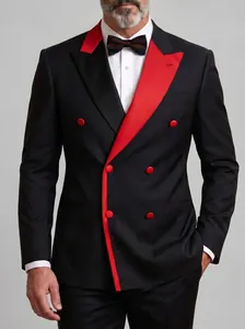 Eleganter zweireihiger Smoking in Schwarz und Rot für formelle geschäftliche Anlässe.