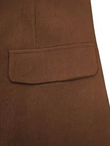 Close-up of coffee brown business suit pocket flap showing durable fabric texture detail