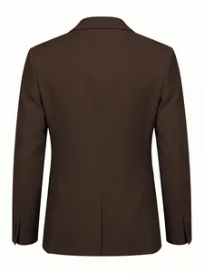 Achteraanzicht van een bruine herenblazer slim fit met rugsplit en mouwknopen