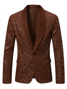 Glanzende bruine herenblazer met zilveren spatterpatroon voor bruiloftsfeesten
