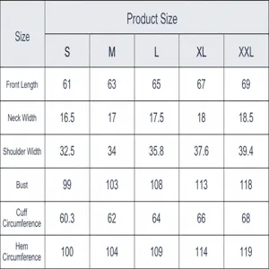 Comprehensive size chart for men's business vest with chest and length measurements