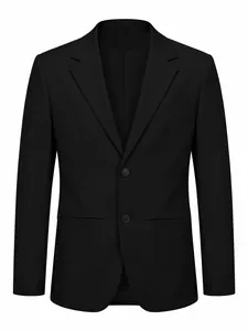 Professioneel vooraanzicht van een zwarte slim-fit heren blazer met twee knopen