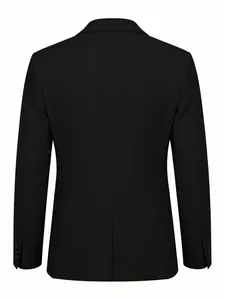 Achteraanzicht van een klassieke zwarte heren slim fit business blazer met middensplit