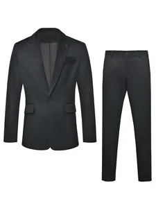 Detailed front view of a classic black two-piece men's slim-fit business suit set