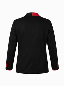 Herrenmode-Blazer mit Farblock-Design, Rückansicht mit rot-schwarzem geteiltem Kragen