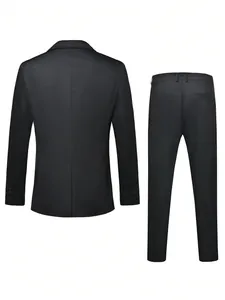 Back view of a classic black slim-fit men's two-piece suit for business and casual wear.