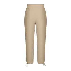 Front view of khaki men's loose casual drawstring pants with elastic waist and cuffs