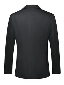 Professional back view detail of a black men's casual blazer with center vent design