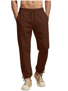 Men's chocolate brown casual joggers with drawstring waist and elastic cuffs