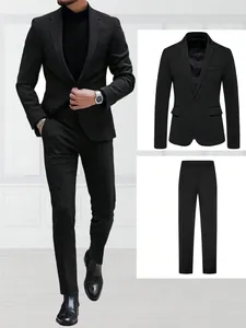 Men Business Suit Set Slim Fit Formal Jacket Pants For Wedding Banquet Business Professional Solid Color Polyester Suit