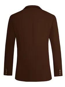 Achteraanzicht van een donkerbruin casual colbert voor heren met textuur in de stof.