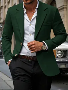 Gedetailleerde weergave van de donkergroene getextureerde stof van deze casual herenblazer