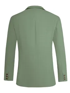 Achteraanzicht van een lichtgroene casual blazer met getextureerde stof