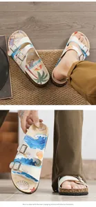 Detailansicht von Strand-Sandalen mit Palmen- und Wellenprint und Doppelriemen-Design