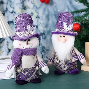 Eleganti gnomi e pupazzo di neve in peluche viola e argento per decorazioni natalizie