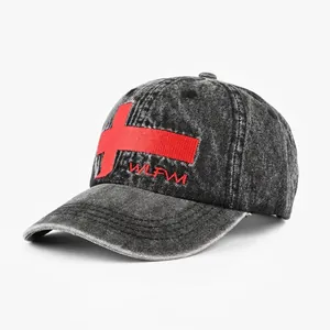 Washed Distressed Baseball Cap Embroidered Cross Hip Hop Style Adjustable Polyester Hat For Men Women Streetwear Fashion