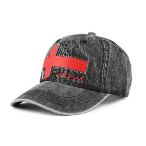Gewaschene Distressed Baseballkappe Besticktes Kreuz Hip Hop Stil Einstellbarer Polyester Hut Für Damen Herren Streetwear Mode