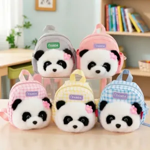 Süßer 3D Panda Plüsch Rucksack Für Kinder Kindergarten Schultasche Gingham Stern Muster Kinder Reise Mini Aufbewahrungstasche