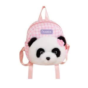 Niedlicher Plüsch-Panda-Rucksack für Kinder in Rosa mit weichem Kunstfell-Detail
