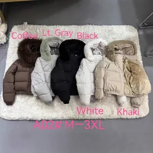 Women Short Cotton Padded Jacket Puffy Parka With Faux Fur Collar Thickened Winter Coat Casual Outerwear Top For Student