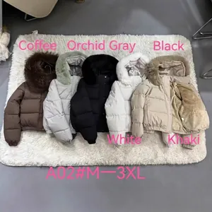 Premium women's short puffer jacket featuring a large faux fur collar in various colors