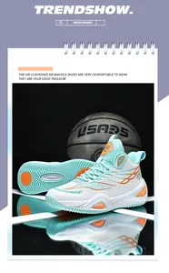 Men's high-top basketball shoes featuring air-cushioned soles and blue accents