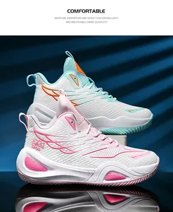 Detailed view of breathable high-top mismatched basketball shoes for youth training