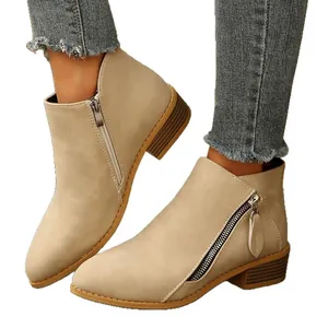 Eleganti stivaletti in ecopelle kaki con cerniera laterale e tacco per donna