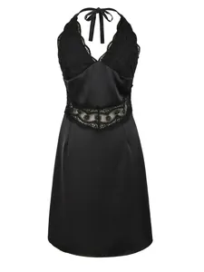 Elegantes schwarzes Halfter-Spitzenkleid für Damen rückenfrei sexy Cocktailkleid