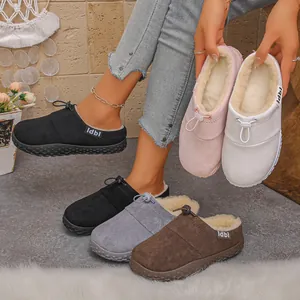 Close-up of warm winter clogs in multiple colors with faux fur lining and a non-slip sole