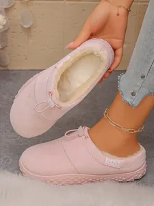 Pink fleece-lined warm winter slippers for women, comfortable indoor outdoor slip-on clogs