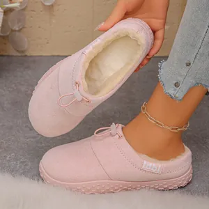 Women's Plush Warm Winter Slippers Faux Suede Thick Sole Clogs Outdoor Indoor Slip-on Casual Mules Faux Fur Lining Home Shoes