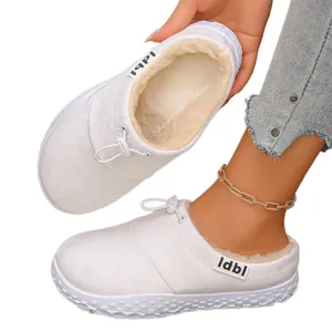 Warm fleece-lined thick-sole slippers for winter, slip-on cozy home clogs