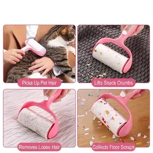 Rouleau anti-peluches rose manuel avec feuilles adhésives pour poils d'animaux sur vêtements