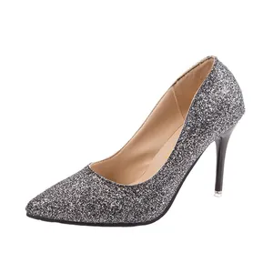 Sparkling silver glitter pointed-toe high heel stiletto pumps for women evening party wear
