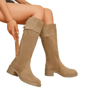 Stylish tan suede over-the-knee boots for women with a comfortable chunky heel design