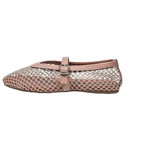Ballerines en maille rose poudré pour femmes avec bride réglable pour le confort d'été