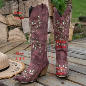 Embroidered Western cowboy boots with detailed measurements for shaft and heel height