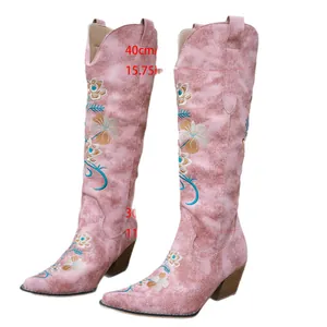Pink floral embroidered western cowboy boots with dimensions height 40cm and 15.75 inch