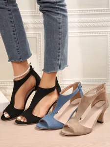 Stylish women's peep-toe sandals with stiletto heels and back zippers in multiple colors