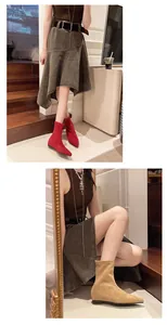 Bottines chic en daim à bout pointu en rouge et kaki pour la mode d'automne