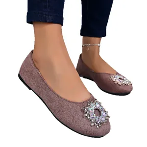 Chaussures plates pailletées à bout rond pour femmes avec boucle en strass élégante