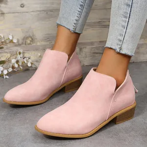 Stylish pink pointed-toe Chelsea ankle boots for women with elegant side V-cutout