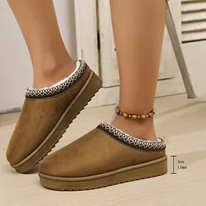 Detailed macro view of brown suede platform mule slippers showing the 3cm thick sole